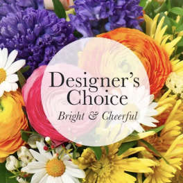 Bright mixed bouquet with purple, pink, orange, yellow, and white flowers