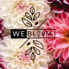 Close-up of white and pink flowers with a Webloom logo overlay