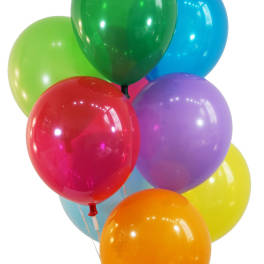 Cluster of colorful helium balloons on white background