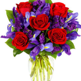 RED ROSES AND IRIS BOUQUET