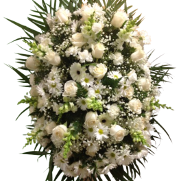 White floral standing spray with roses and daisies