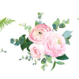 Three small floral bouquets with pink and white blooms on a white background