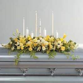 Yellow Casket Cover with Candles F101-11 Full Yellow Couch