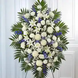 Blue & White Funeral Standing Spray