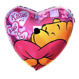 Heart-shaped balloon with Winnie the Pooh and pink hearts