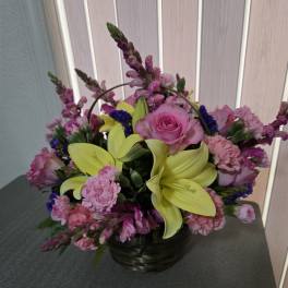 Pink and yellow basket