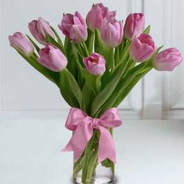 Blush Elegance Vase of Tulips
