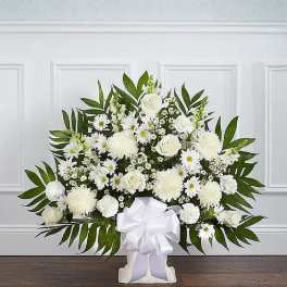 Heartfelt Tribute™ White Floor Basket Arrangement