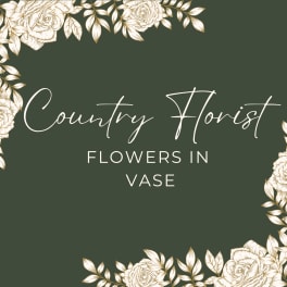 Decorative floral graphic with the words Country Florist Flowers in Vase