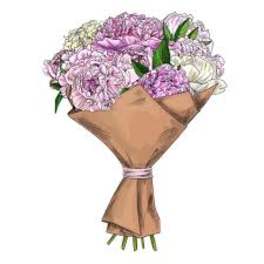 Bouquet of pink and white flowers wrapped in brown paper