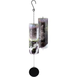 Pair of cylindrical memorial wind chimes with waterfall scene hanging from a hook