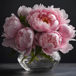 Pink peony bouquet in a clear glass vase