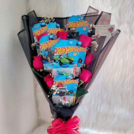 8 hot wheels and roses.