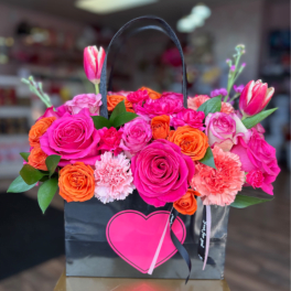 Heart Me Flower Tote - Black