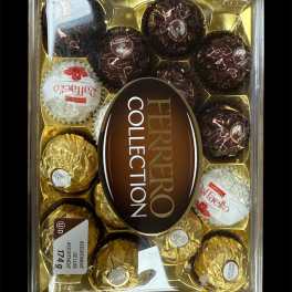 Assorted Ferrero Rocher chocolates in a clear gift box