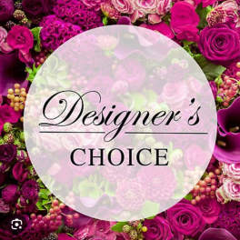 Pink and purple floral collage with a circular "Designer’s Choice" label