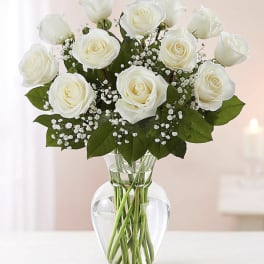 Dozen Long Stem White Roses