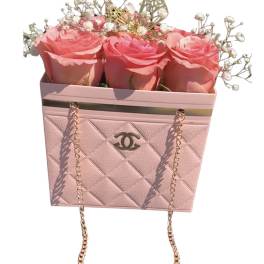 Pink Chanel inspired rose chain bag