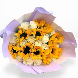 Sunflower & White Roses
