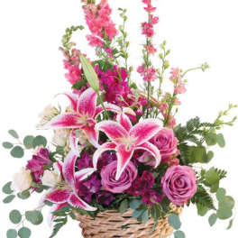 PINK FLORAL FANTASY BASKET ARRANGEMENT