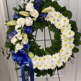 Serene Blessings Blue & White Standing Wreath