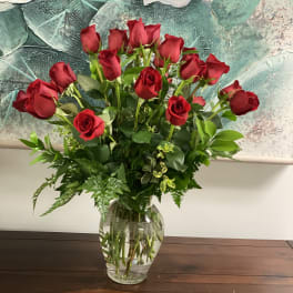 24 Red Roses arranged in a vase