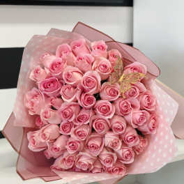 Pink Roses Wrapped Bouquet By Atlanta's Finest Flowers