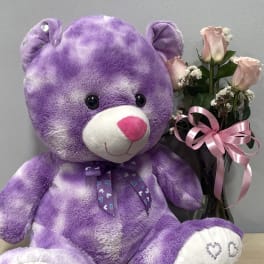 Lg. Purple Bear & Pink Roses