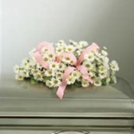 Our Princess Baby Girl " Pink Ribbon and White Daisy Child Casket Spray"