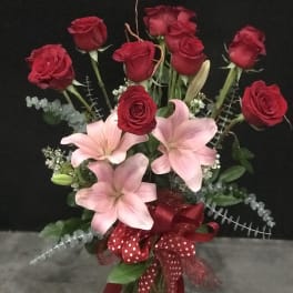 red rose & Pink Lilies