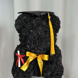 Faux Black Graudation Rose Teddy Bear