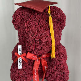 Faux Burgundy Rose Graduation Teddy Bear