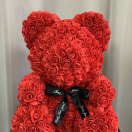 Faux Red Rose Teddy Bear