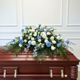 Serene Blue & White Casket Spray