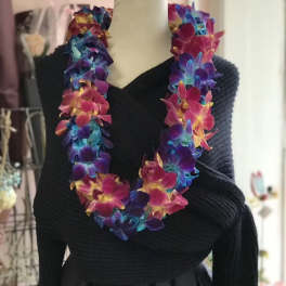 Double Red and Blue Orchid Graduation Leis