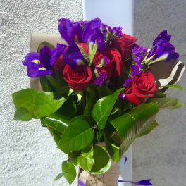 Iris and Red Rose Bouquet