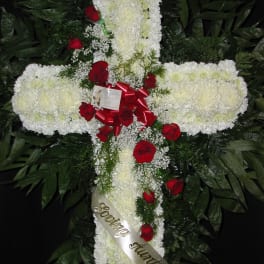 White Standing Cross with Red Rose's