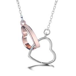 14k Rose Gold and Sterling Silver Double Heart Pendant Necklace