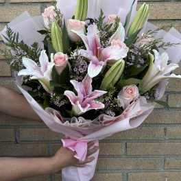 Pink Lilies and Roses