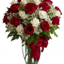 Love's Divine Bouquet - Long Stemmed red and white Roses