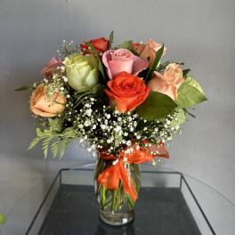 Mixed Colored Rose Special in Vase