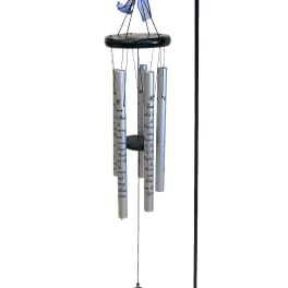 Blue memorial wind chime with a dove pendant and ribbon bow