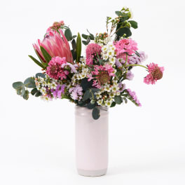 Pink Mason Jar Vase With Pink Arrangement