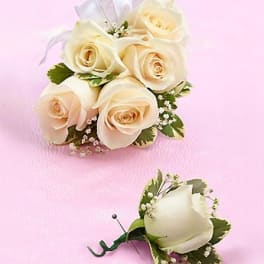 White Rose Corsage & Boutonniere