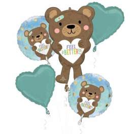 Bear-themed balloons with "Feel Better" messages in teal and blue