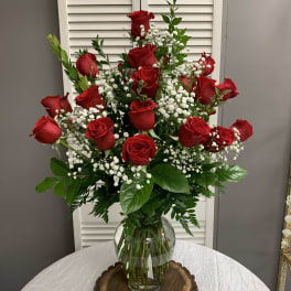 Two Dozen Red Roses Arranged with Filler Flowers