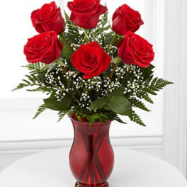 Classic Romance Valentine's Day Rose Bouquet - 6 Stems - VASE INCLUDED