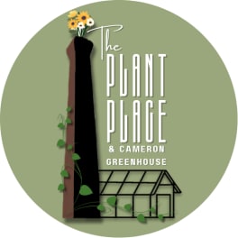Logo with flowers above a greenhouse illustration and the text The Plant Place