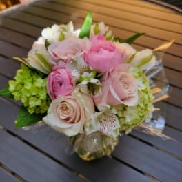 Pink white and green bouquet in a bag #7