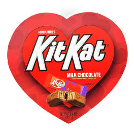 Heart-shaped KitKat chocolate box with red packaging